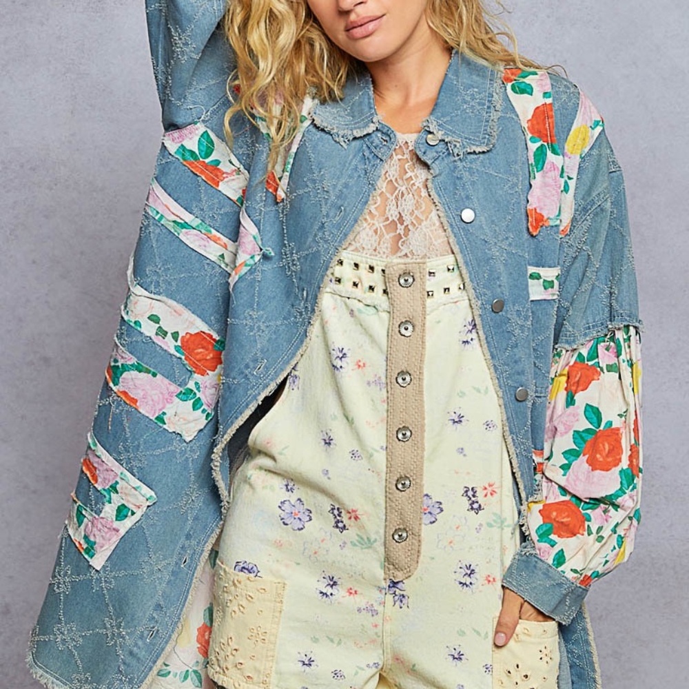 New POL Balloon Sleeve Relaxed Fit Twill Long Shirt Shacket Lightweight Denim - Picture 3 of 14